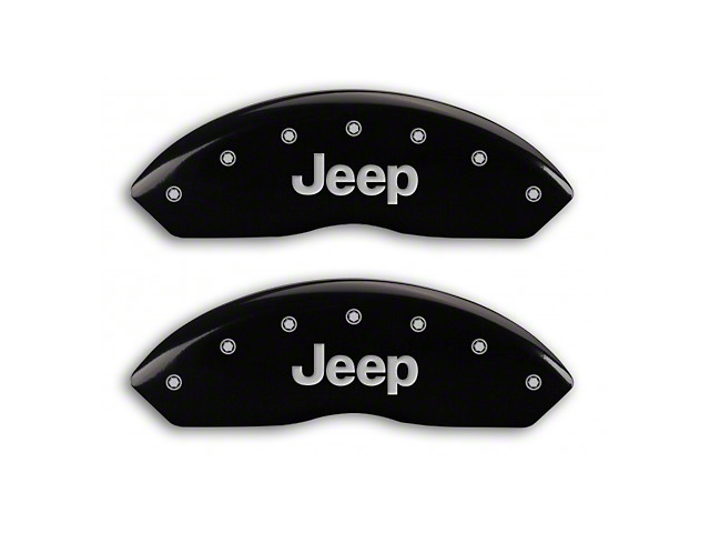 MGP Black Caliper Covers with Jeep Grille Logo; Front and Rear (03-06 Jeep Wrangler TJ w/ Rear Disc Brakes)