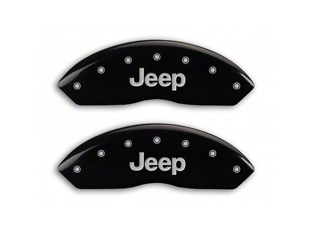 MGP Black Caliper Covers with Jeep Logo; Front Only (97-06 Jeep Wrangler TJ)