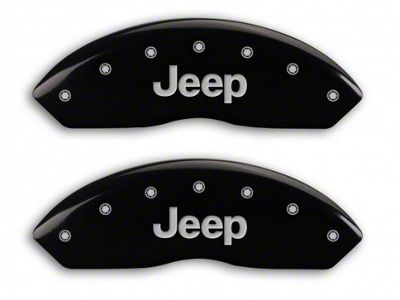 MGP Brake Caliper Covers with Jeep Logo; Black; Front Only (97-06 Jeep Wrangler TJ)