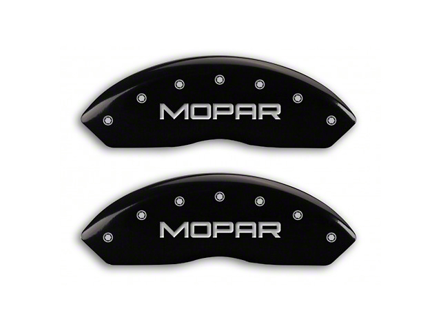 MGP Black Caliper Covers with MOPAR Logo; Front and Rear (07-18 Jeep Wrangler JK)