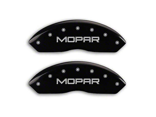 MGP Black Caliper Covers with MOPAR Logo; Front and Rear (03-06 Jeep Wrangler TJ w/ Rear Disc Brakes)