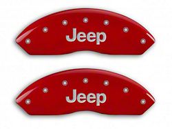 MGP Red Caliper Covers with Jeep Grille Logo; Front and Rear (03-06 Jeep Wrangler TJ w/ Rear Disc Brakes)