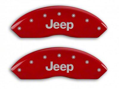 MGP Brake Caliper Covers with Jeep Grille Logo; Red; Front and Rear (03-06 Jeep Wrangler TJ w/ Rear Disc Brakes)