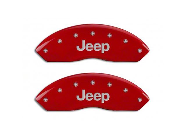 MGP Brake Caliper Covers with Jeep Logo; Red; Front and Rear (03-06 Jeep Wrangler TJ w/ Rear Disc Brakes)