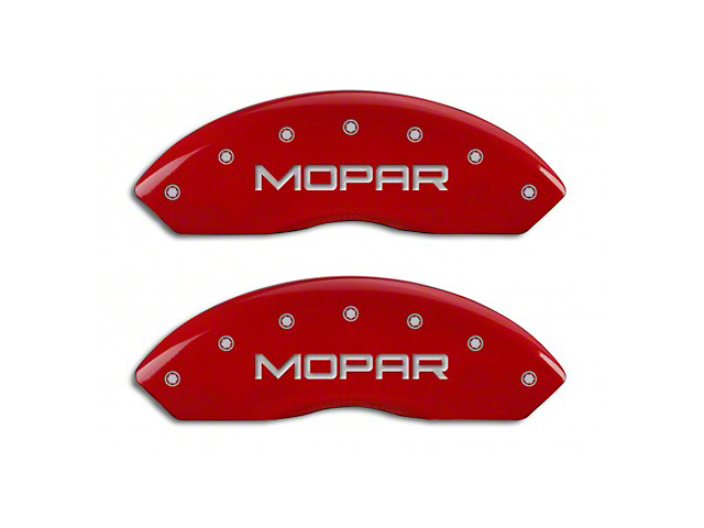 MGP Red Caliper Covers with MOPAR Logo; Front and Rear (03-06 Jeep Wrangler TJ w/ Rear Disc Brakes)