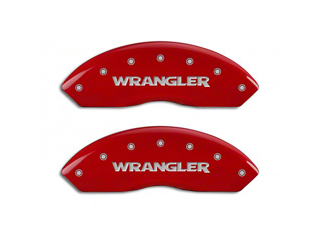 MGP Red Caliper Covers with MOPAR Logo; Front and Rear (03-06 Jeep Wrangler TJ w/ Rear Disc Brakes)