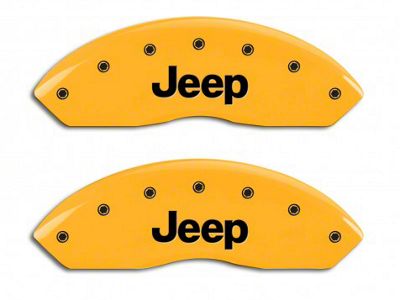 MGP Brake Caliper Covers with Jeep Grille Logo; Yellow; Front and Rear (03-06 Jeep Wrangler TJ w/ Rear Disc Brakes)