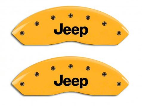 MGP Yellow Caliper Covers with Jeep Logo; Front and Rear (03-06 Jeep Wrangler TJ w/ Rear Disc Brakes)