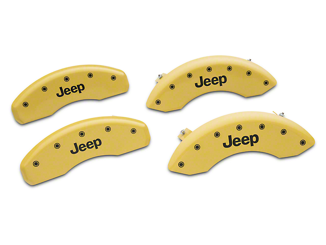 MGP Yellow Caliper Covers with Jeep Logo; Front and Rear (07-18 Jeep Wrangler JK)