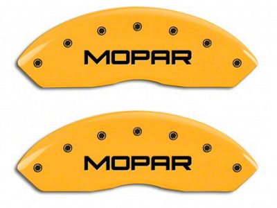 MGP Brake Caliper Covers with MOPAR Logo; Yellow; Front and Rear (03-06 Jeep Wrangler TJ w/ Rear Disc Brakes)