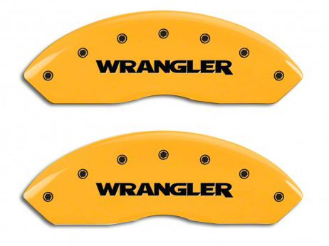 MGP Yellow Caliper Covers with MOPAR Logo; Front and Rear (03-06 Jeep Wrangler TJ w/ Rear Disc Brakes)