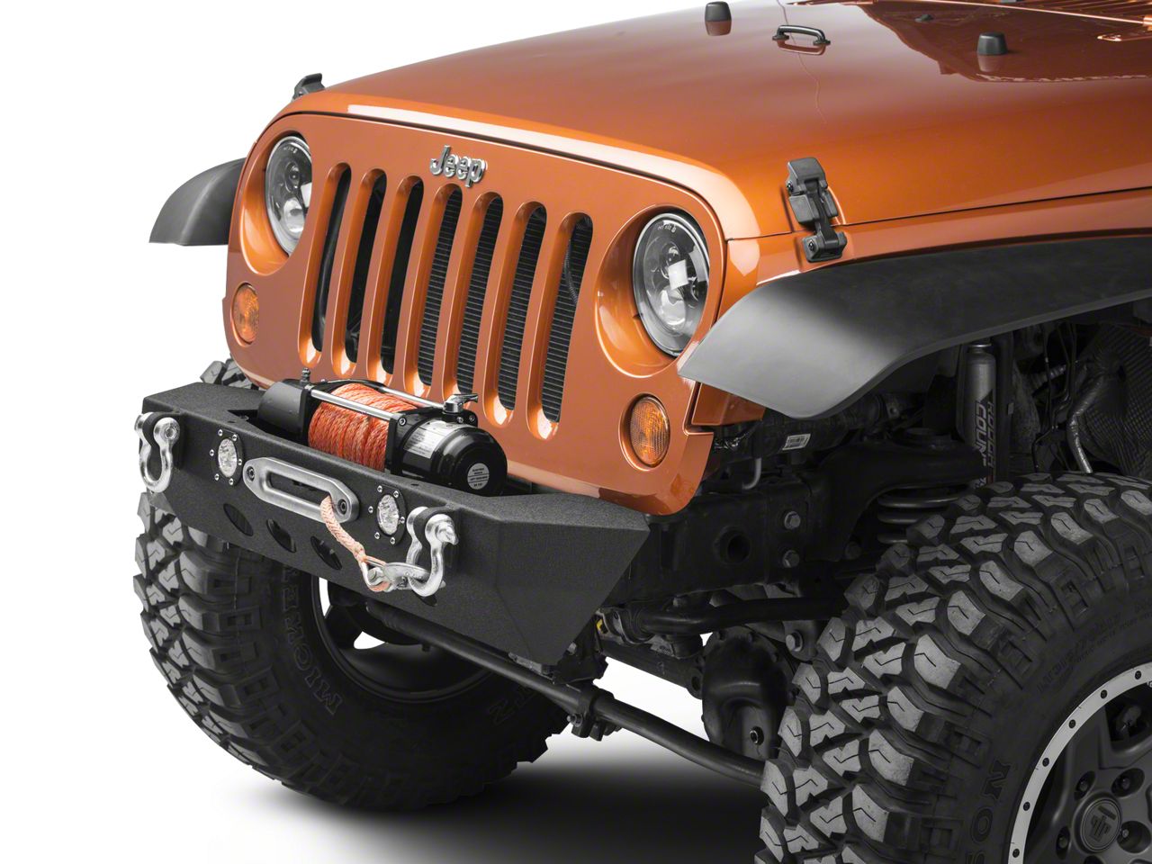 RedRock Jeep Wrangler Stubby Winch Front Bumper with LED Fog Lights ...