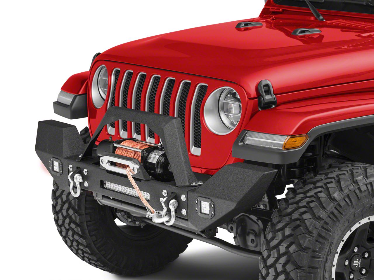 RedRock Jeep Wrangler Max-HD Full Width Winch Front Bumper with Fog Lights  and LED Light Bar J116318 (18-23 Jeep Wrangler JL) Free Shipping