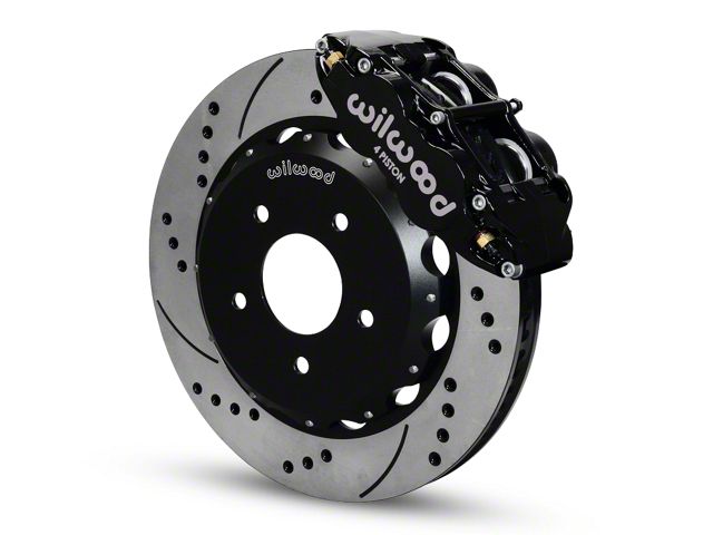 Wilwood Superlite 4R Front Big Brake Kit with Drilled and Slotted Rotors; Black Calipers (07-18 Jeep Wrangler JK)