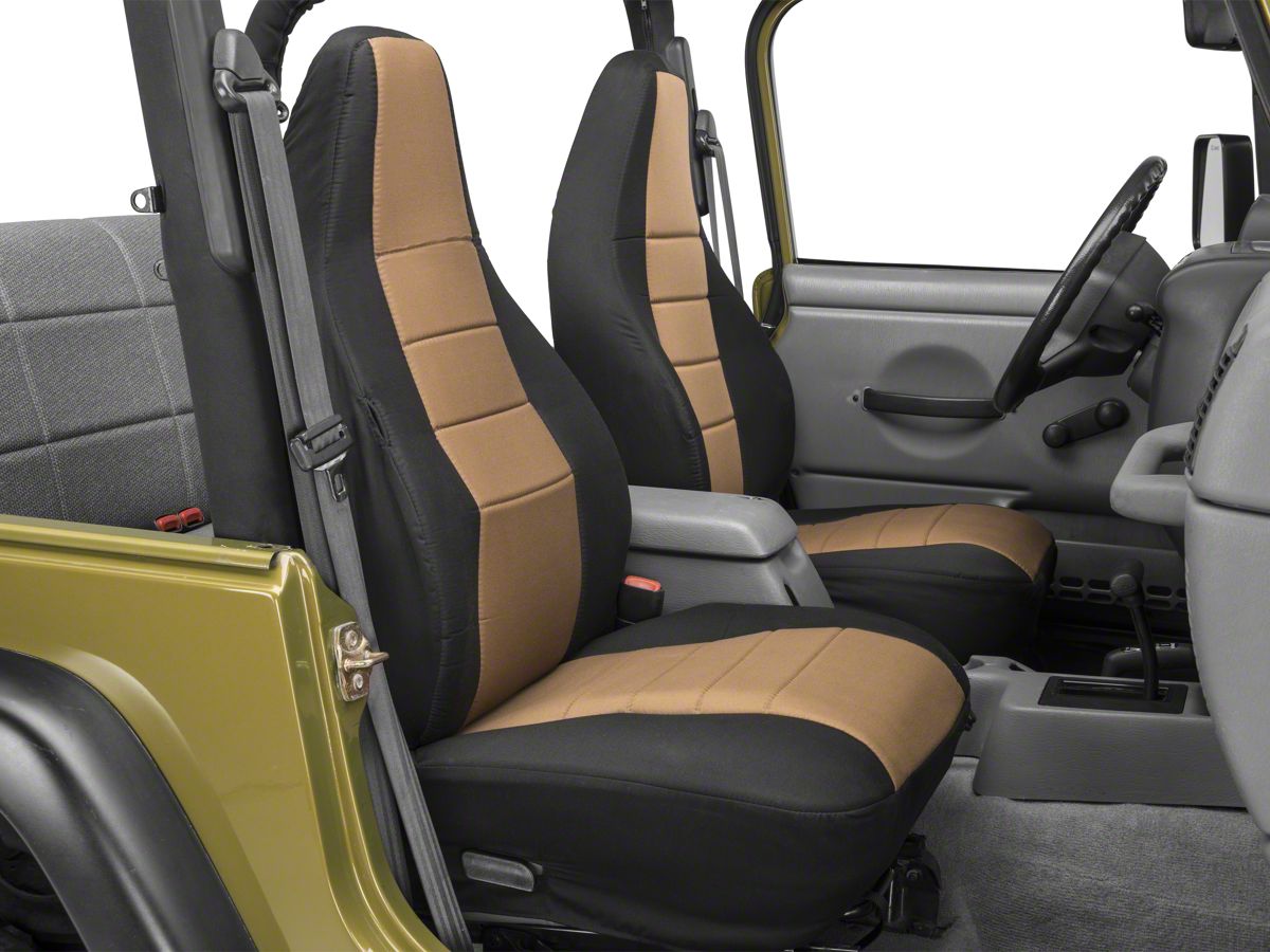 Rugged Ridge Custom Fabric Front Seat Covers Tan Black 97 02 Jeep Wrangler Tj