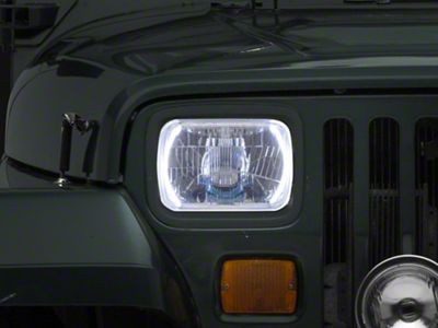 Delta Rectangular H4 Xenon Conversion Headlights with Halos; Chrome Housing; Clear Lens (87-95 Jeep Wrangler YJ)