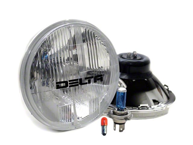 Delta Lights 7-Inch Xenon Headlights with Halogen DRL; Chrome Housing; Clear Lens (97-06 Jeep Wrangler TJ)
