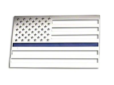 Stainless Steel American Flag Emblem; Polished with Thin Blue Line (Universal; Some Adaptation May Be Required)