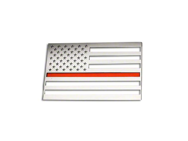 Stainless Steel American Flag Emblem; Polished with Thin Red Line (Universal; Some Adaptation May Be Required)