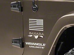 Stainless Steel American Flag Emblem; Brushed; Driver Side Only (Universal; Some Adaptation May Be Required)