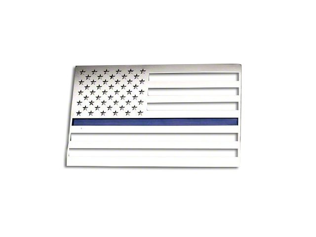 Stainless Steel American Flag Emblem; Brushed with Thin Blue Line (Universal; Some Adaptation May Be Required)