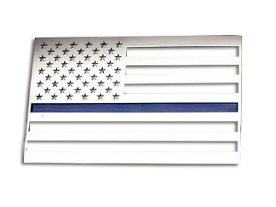 Stainless Steel American Flag Emblem; Brushed with Thin Blue Line (Universal; Some Adaptation May Be Required)