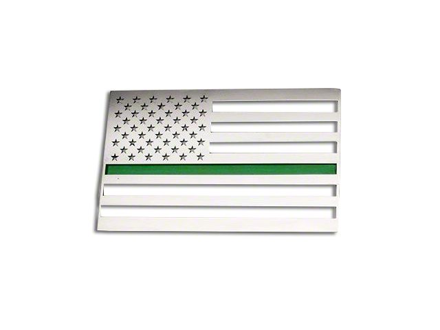 Stainless Steel American Flag Emblem; Brushed with Thin Green Line (Universal; Some Adaptation May Be Required)