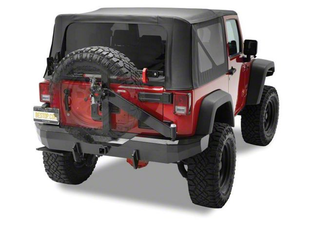 Bestop HighRock 4x4 Rear Bumper with Tire Carrier; Satin Black (07-18 Jeep Wrangler JK)