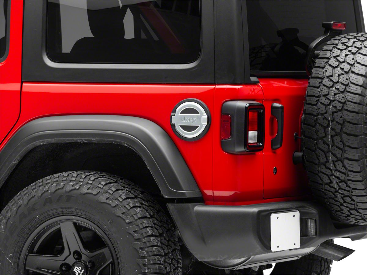 Mopar Jeep Wrangler Fuel Door with Jeep Logo; Satin Chrome 82215122 (18-22 Jeep  Wrangler JL) - Free Shipping