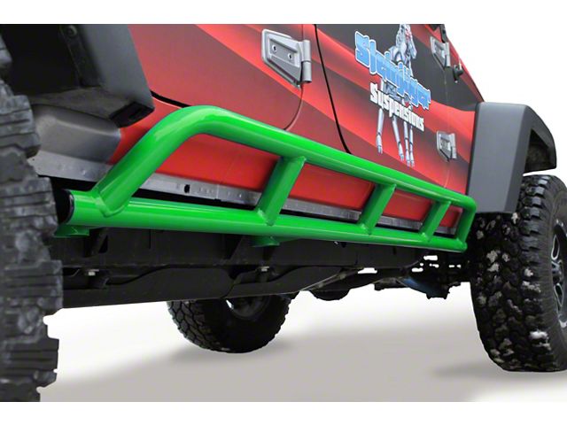 Steinjager Bare Metal Knuckles Rock Sliders; Neon Green (07-18 Jeep Wrangler JK 4-Door)