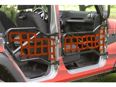Steinjager Front and Rear Tube Door Cargo Net Covers; Orange (07-18 Jeep Wrangler JK 4-Door)