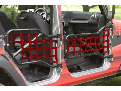 Steinjager Front and Rear Tube Door Cargo Net Covers; Red (07-18 Jeep Wrangler JK 4-Door)
