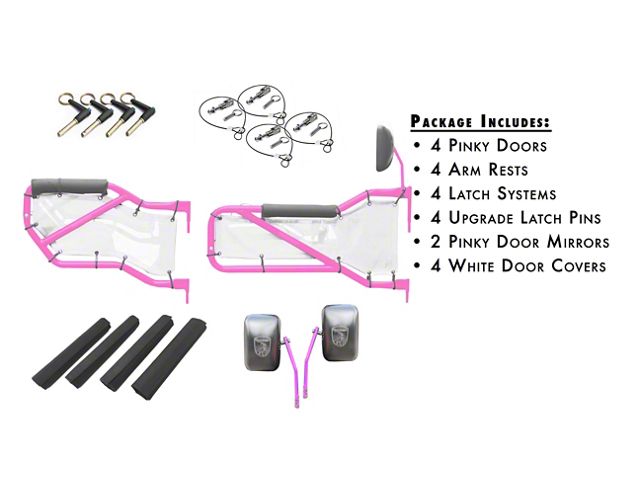 Steinjager Front and Rear Tube Doors; Pinky and White Mesh (07-18 Jeep Wrangler JK 4-Door)