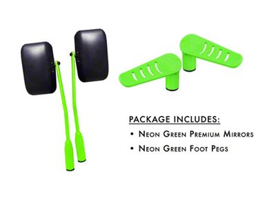 Steinjager Premium Mirror and Foot Peg Kit; Neon Green (07-18 Jeep Wrangler JK)