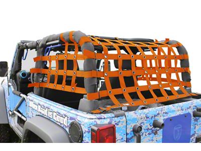 Steinjager Rear Teddy Top Premium Cargo Net; Orange (07-18 Jeep Wrangler JK 2-Door)