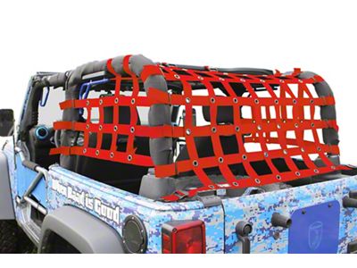 Steinjager Rear Teddy Top Premium Cargo Net; Red (07-18 Jeep Wrangler JK 2-Door)