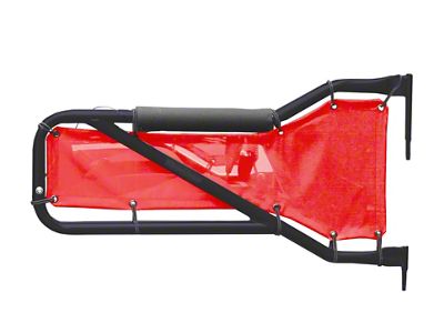 Steinjager Rear Tube Doors; Black and Red Mesh (07-18 Jeep Wrangler JK 4-Door)