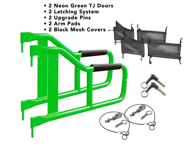 Steinjager Tube Doors; Neon Green and Black Mesh (97-06 Jeep Wrangler TJ)