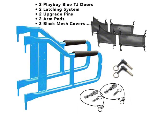 Steinjager Tube Doors; Playboy Blue and Black Mesh (97-06 Jeep Wrangler TJ)