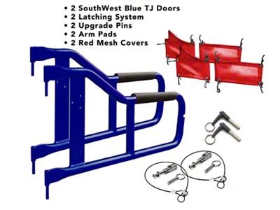 Steinjager Tube Doors; Southwest Blue and Red Mesh (97-06 Jeep Wrangler TJ)