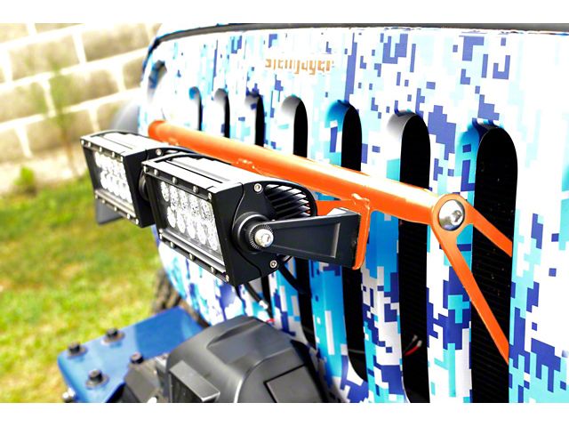 Steinjager Two 8-Inch LED Light Bars with Grille Mounting Brackets; Fluorescent Orange (07-18 Jeep Wrangler JK)