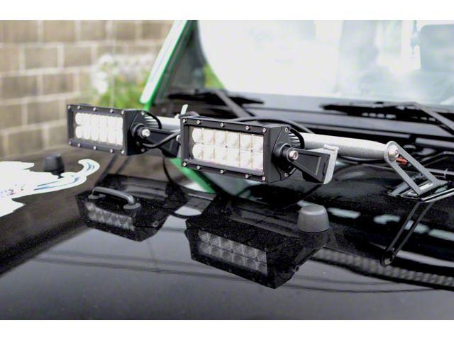 Steinjager Two 8-Inch LED Light Bars with Hood Hinge Mounting Brackets; Gray Hammertone (07-18 Jeep Wrangler JK)