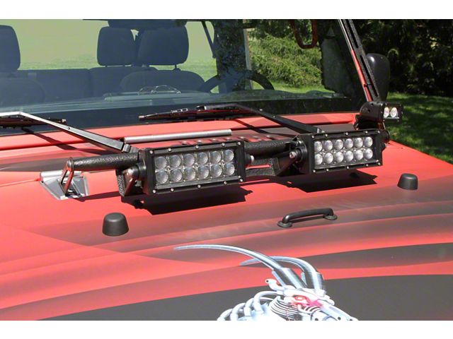 Steinjager Two 8-Inch LED Light Bars with Hood Hinge Mounting Brackets; Texturized Black (07-18 Jeep Wrangler JK)