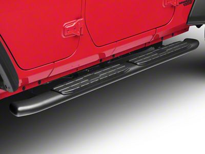 RedRock Pinnacle Oval Bent End Side Step Bars; Fine Textured Black (18-23 Jeep Wrangler JL 4-Door)