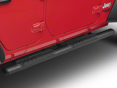RedRock 4-Inch Oval Straight Side Step Bars; Textured Black (18-24 Jeep Wrangler JL 4-Door)