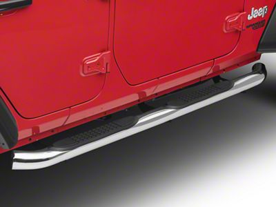 RedRock 3-Inch Round Curved Side Step Bars; Stainless Steel (18-23 Jeep Wrangler JL 4-Door)