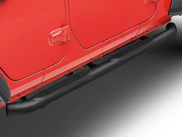 RedRock 3-Inch Round Curved Side Step Bars; Textured Black (18-23 Jeep Wrangler JL 4-Door)