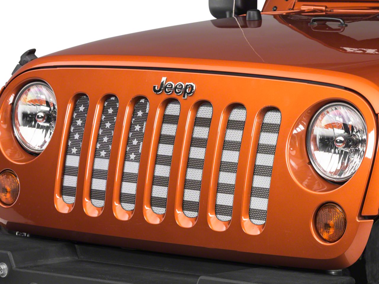 Under The Sun Inserts Jeep Wrangler Grille Insert; Black and White Flag