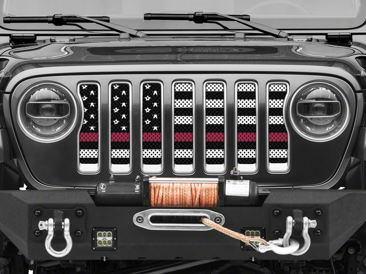 Under The Sun Inserts Jeep Wrangler Grille Insert; Black and White Thin Red  Line INSRT-BWTRL-JL (18-23 Jeep Wrangler JL) Free Shipping