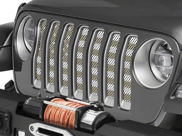 Under The Sun Inserts Grille Insert; Desert Tan Old Glory White Stars and Stripes (18-23 Jeep Wrangler JL w/o TrailCam; 2024 Jeep Wrangler JL Sport)